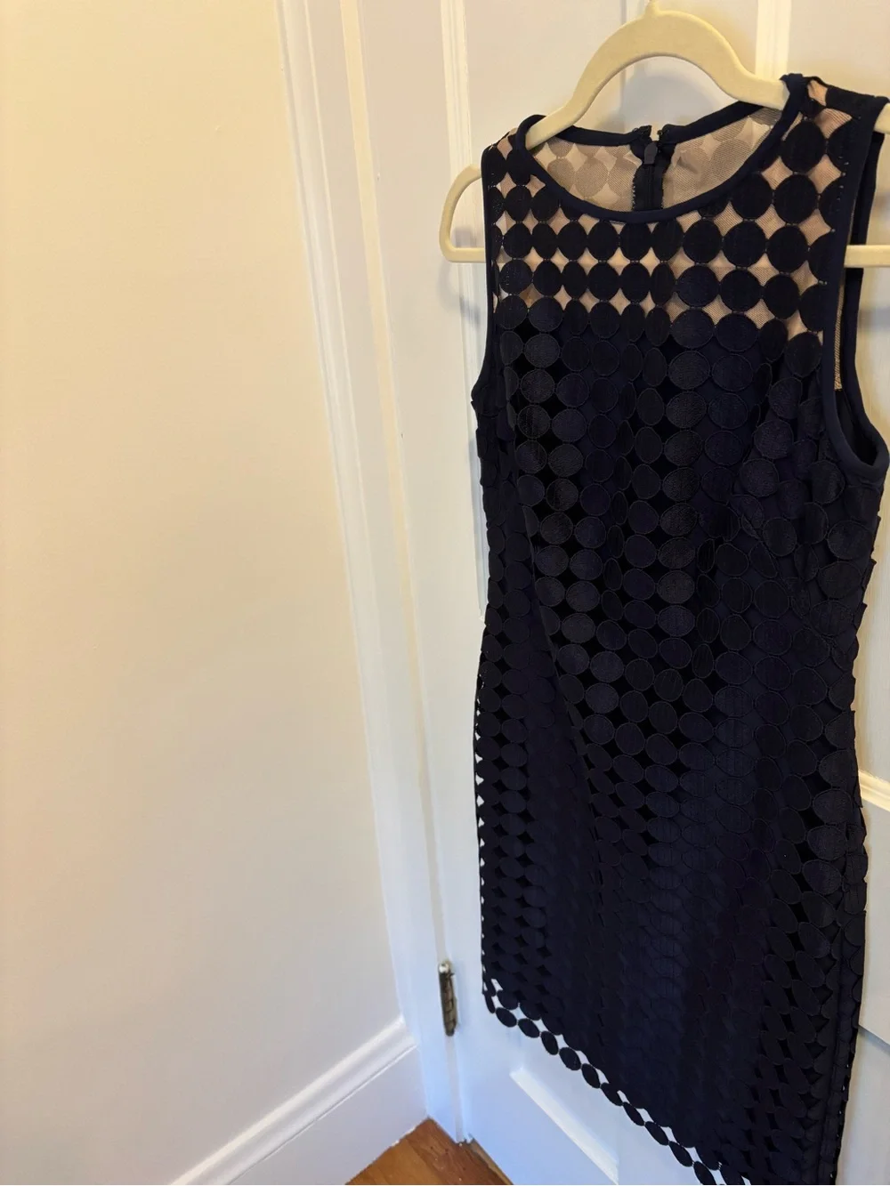 Ralph Lauren Navy Sleeveless Midi Dress with Circular Appliqué